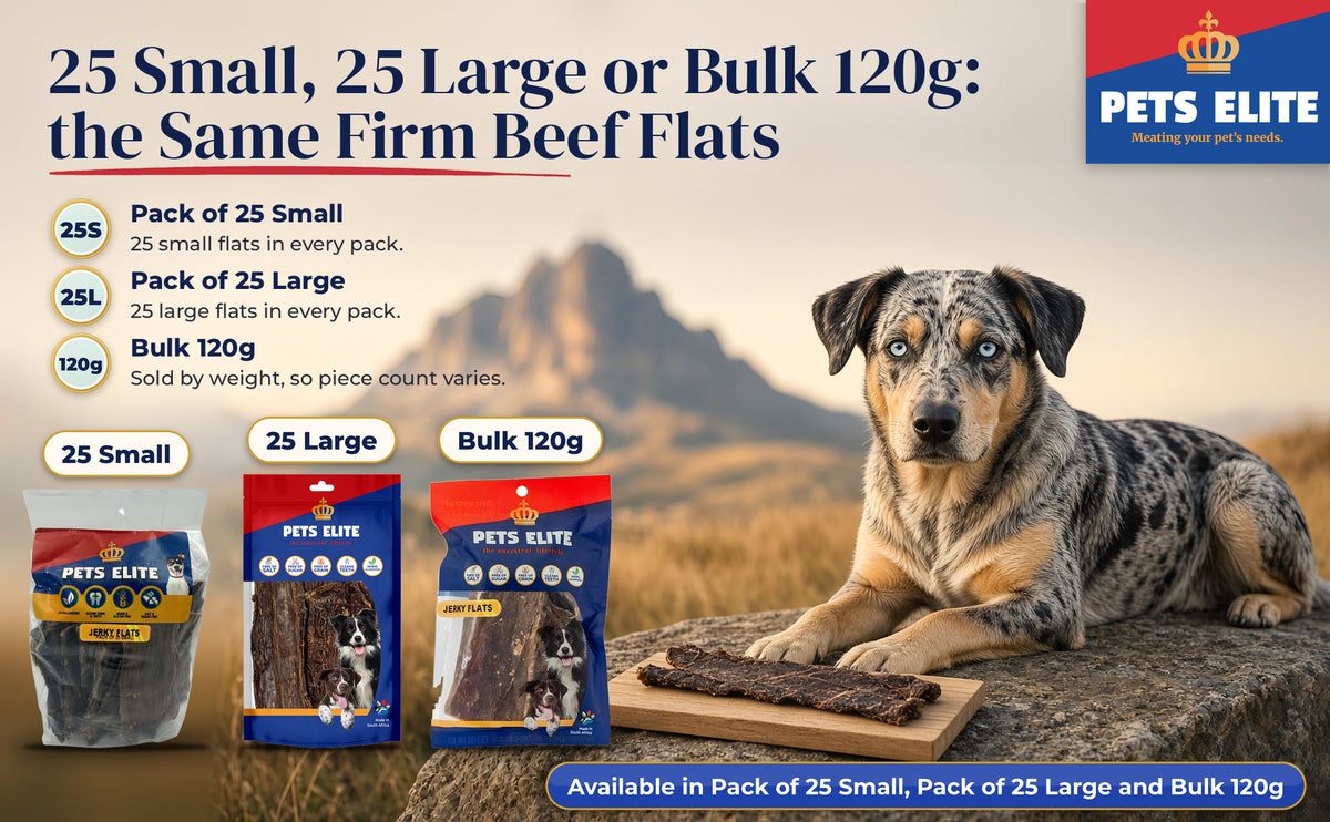 Catahoula with Jerky Flats packs: Pack of 25 Small, Pack of 25 Large and Bulk 120g