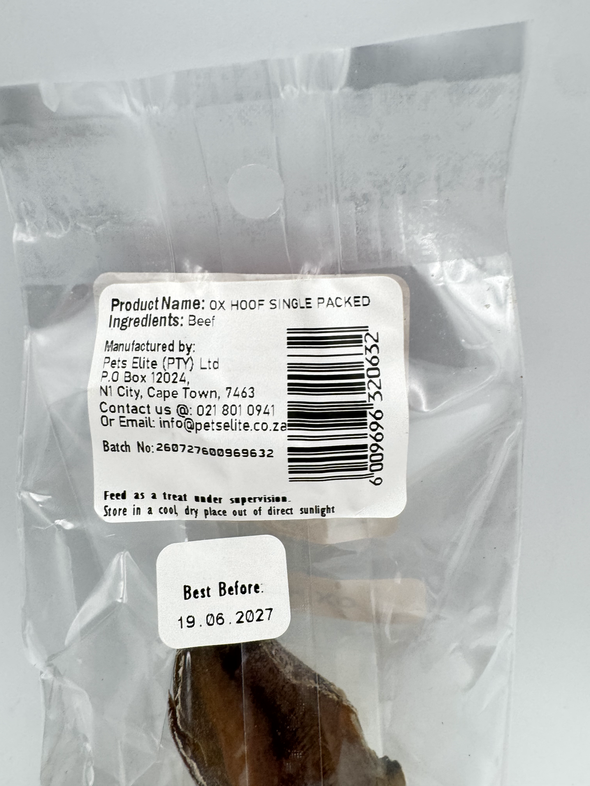 Pets Elite Bone Meal, packaged ox hoof with product label