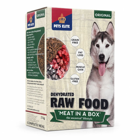 Pets Elite Dehydrated Raw Dog Food Original, 2kg box, front view