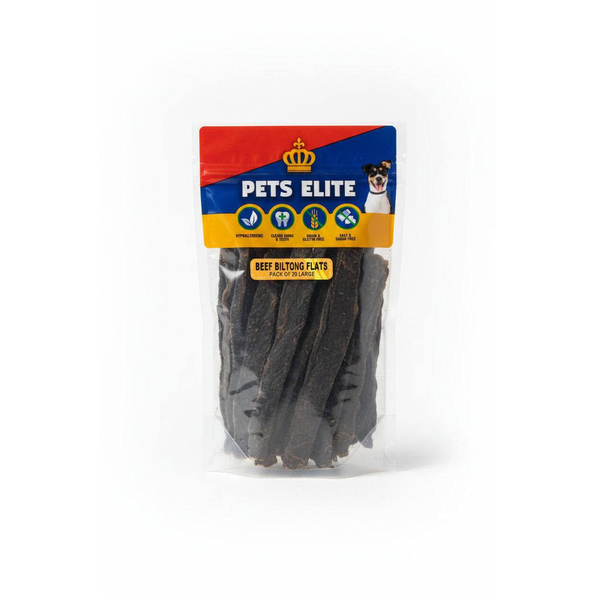 Pets Elite Beef Biltong Flats Pack of 20 Large - air-dried beef biltong dog chew from Snout & Swagger