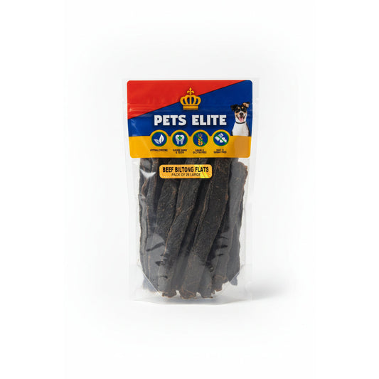 Pets Elite Beef Biltong Flats Pack of 20 Large - air-dried beef biltong dog chew from Snout & Swagger