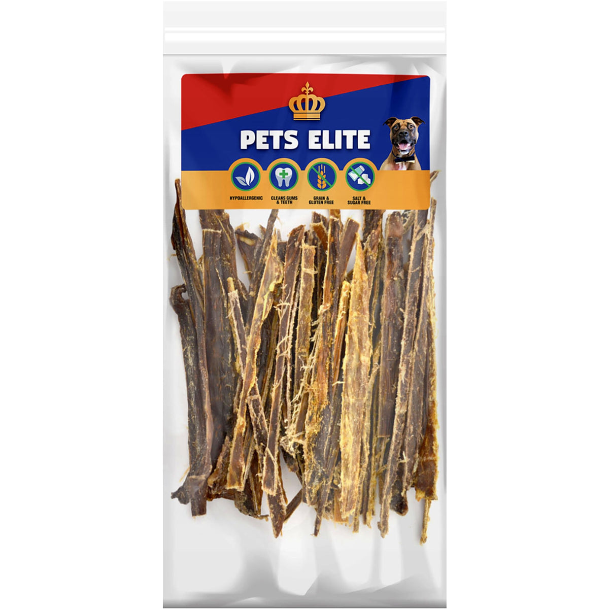 Pets Elite Biltong Sticks, front of pack — air-dried beef biltong stick dog treat from Snout & Swagger