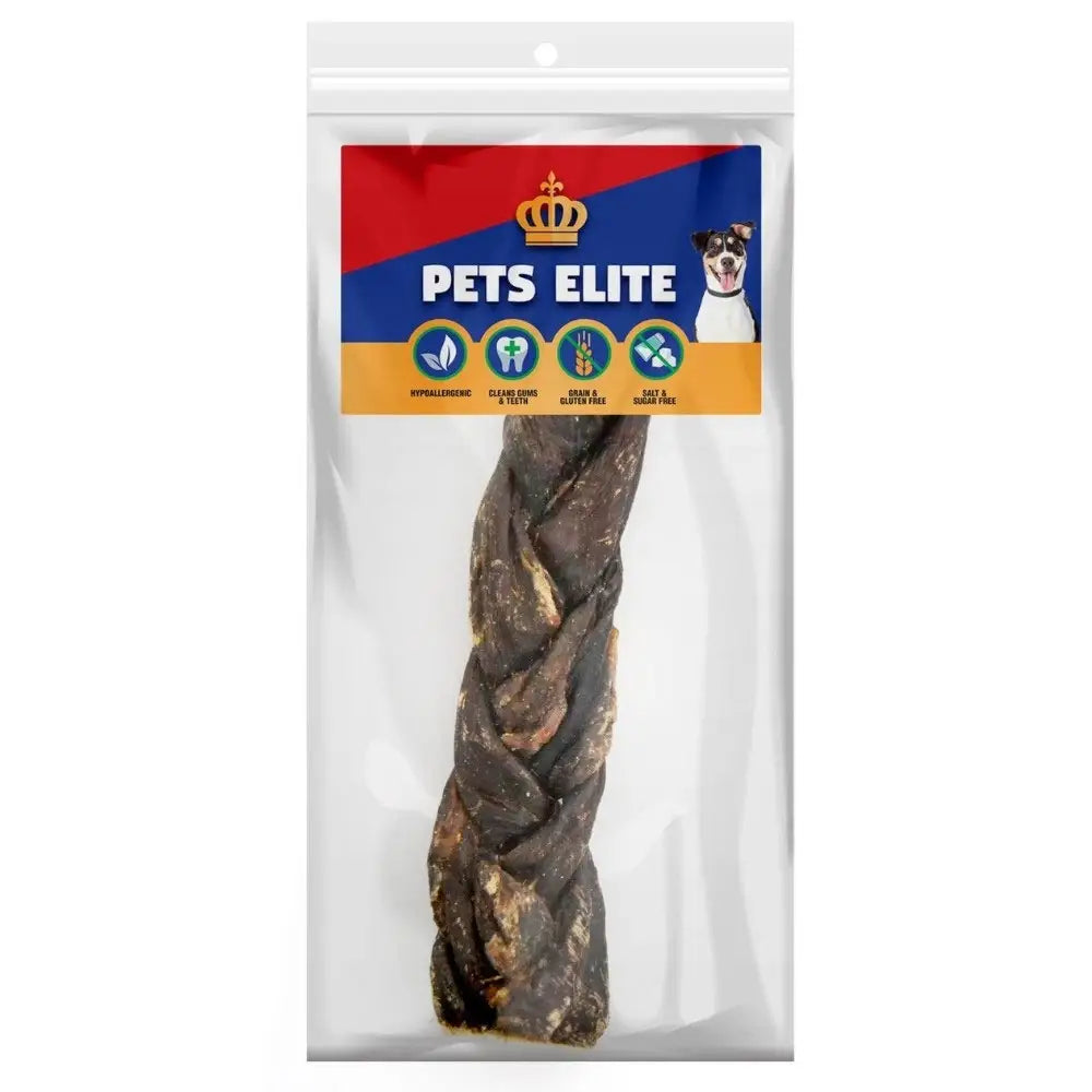 Pets Elite Beef Biltong Twists, front of pack (view 4 of 8) — air-dried beef biltong twist dog chew from Snout & Swagger