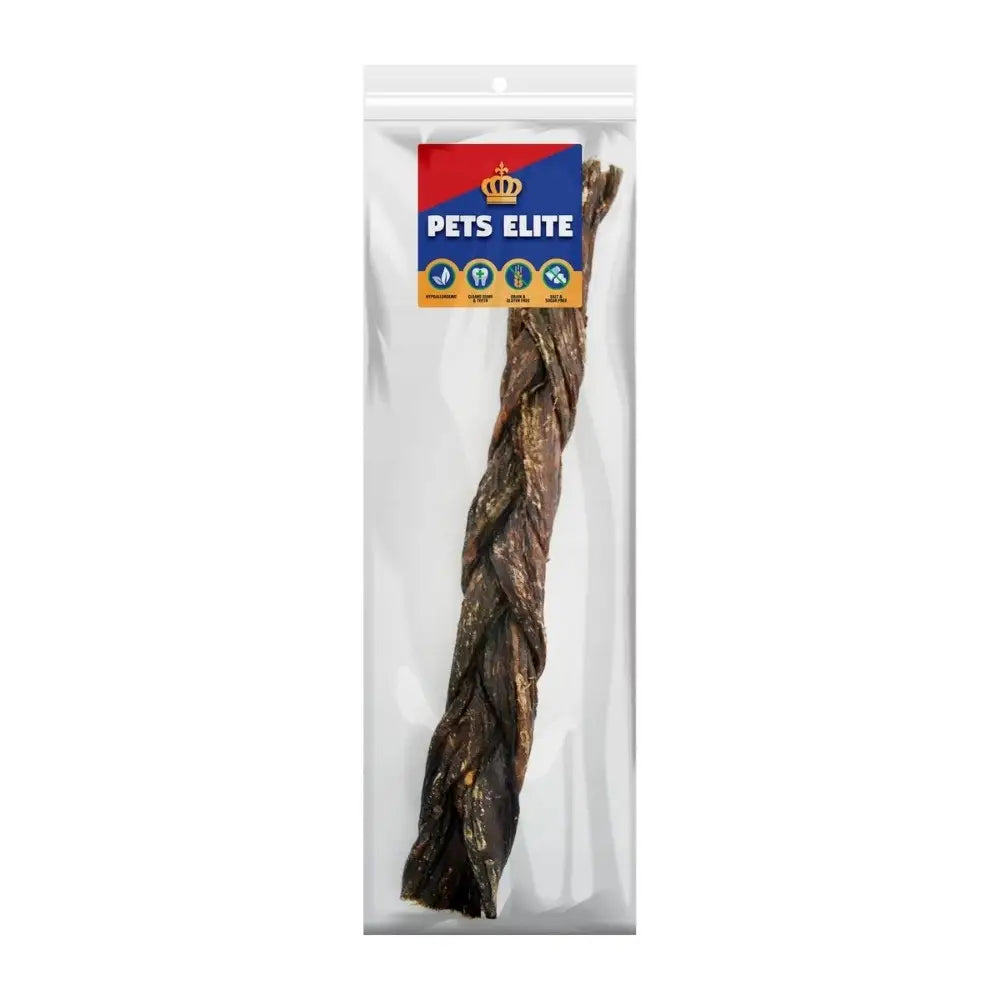 Pets Elite Beef Biltong Twists, front of pack (view 5 of 8) — air-dried beef biltong twist dog chew from Snout & Swagger