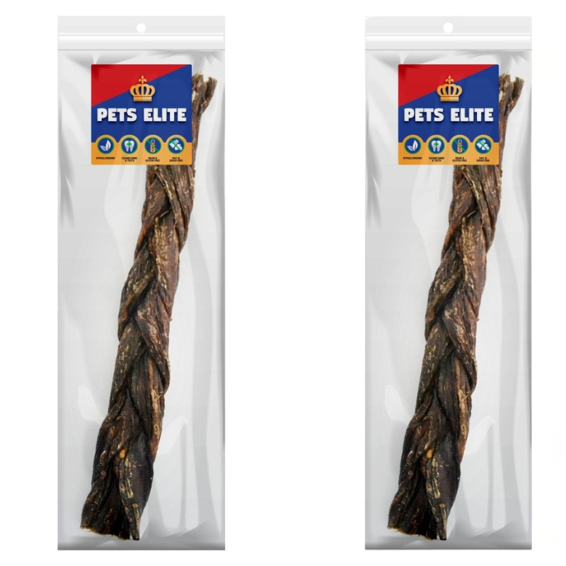 Pets Elite Beef Biltong Twists, front of pack (view 6 of 8) — air-dried beef biltong twist dog chew from Snout & Swagger