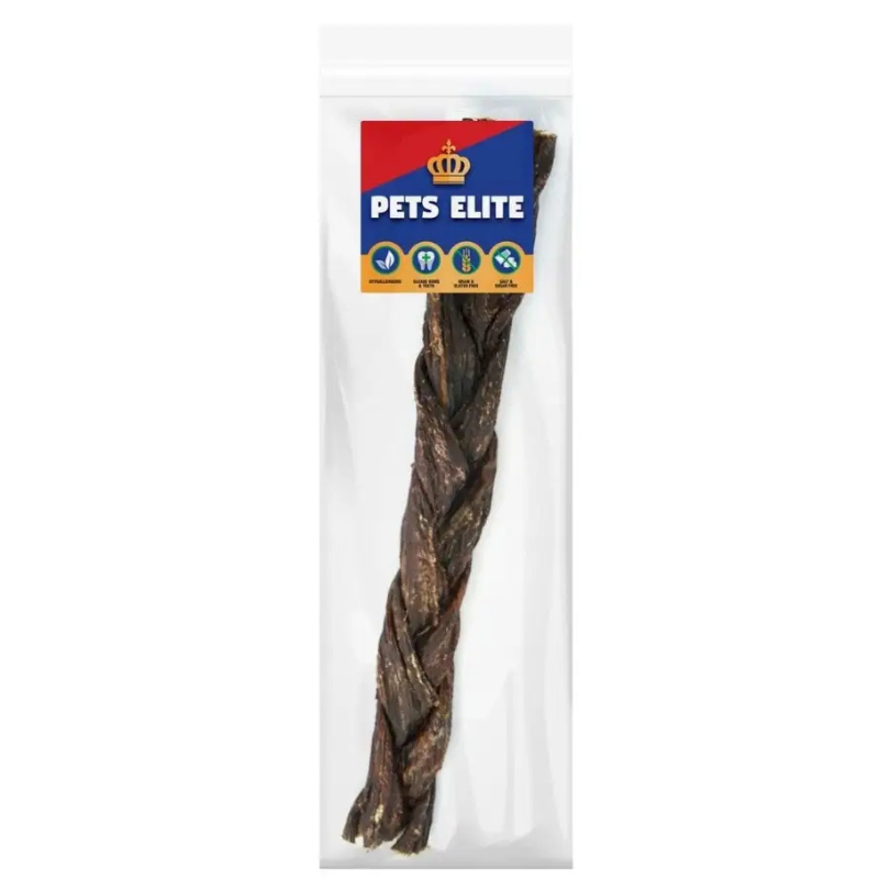 Pets Elite Beef Biltong Twists, front of pack (view 8 of 8) — air-dried beef biltong twist dog chew from Snout & Swagger