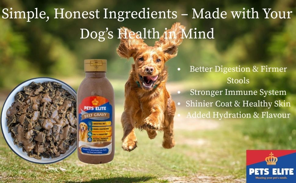 Pets Elite Beef Gravy Meal Topper, product information panel (view 2 of 2) — natural beef gravy meal topper for dogs from Snout & Swagger