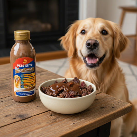 Pets Elite Beef Gravy Meal Topper, front of pack (view 2 of 2) — natural beef gravy meal topper for dogs from Snout & Swagger