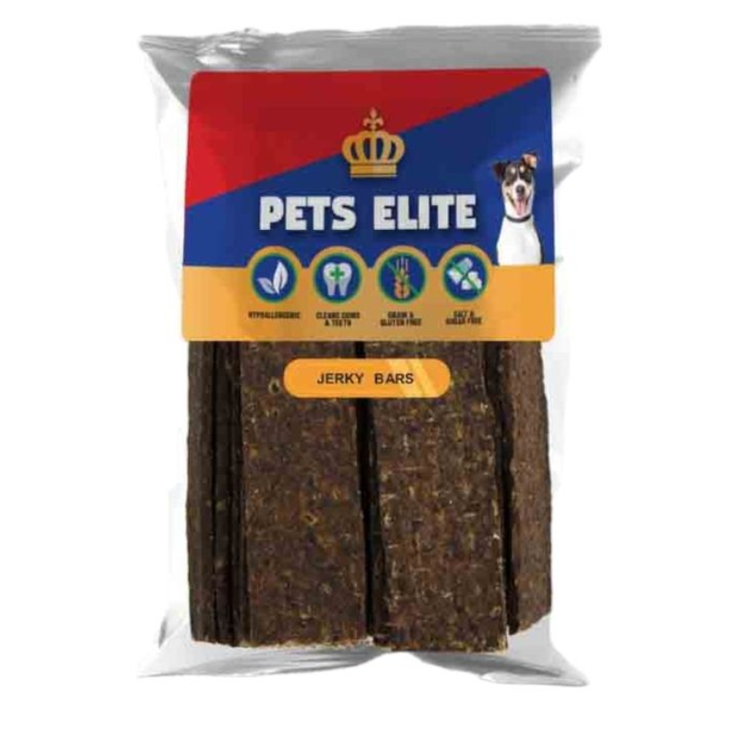 Pets Elite Beef Jerky Bars, front of pack (view 1 of 2) — natural beef jerky bar dog chew from Snout & Swagger