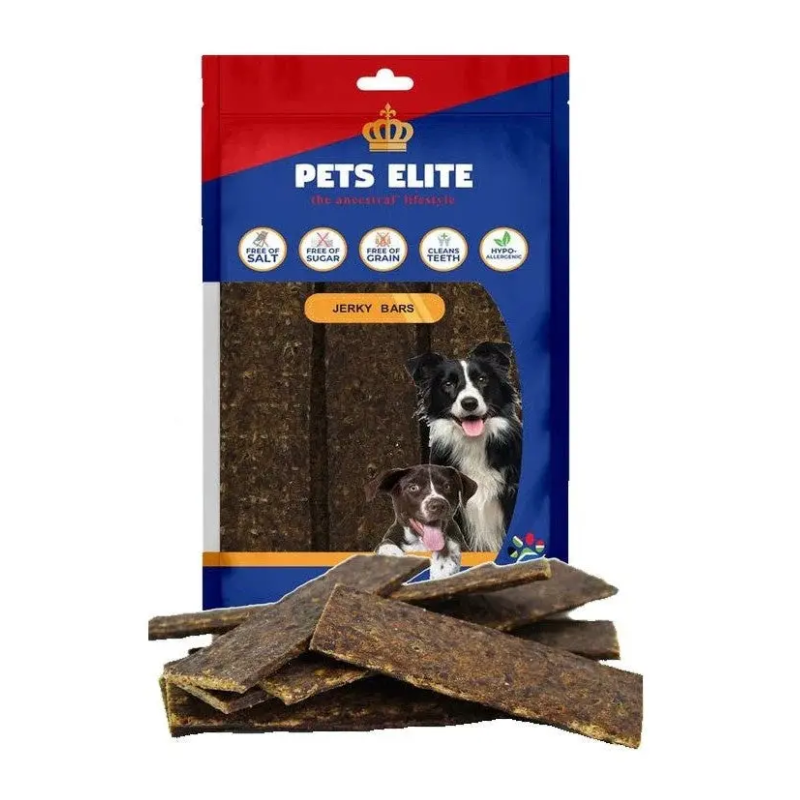 Pets Elite Beef Jerky Bars, front of pack (view 2 of 2) — natural beef jerky bar dog chew from Snout & Swagger