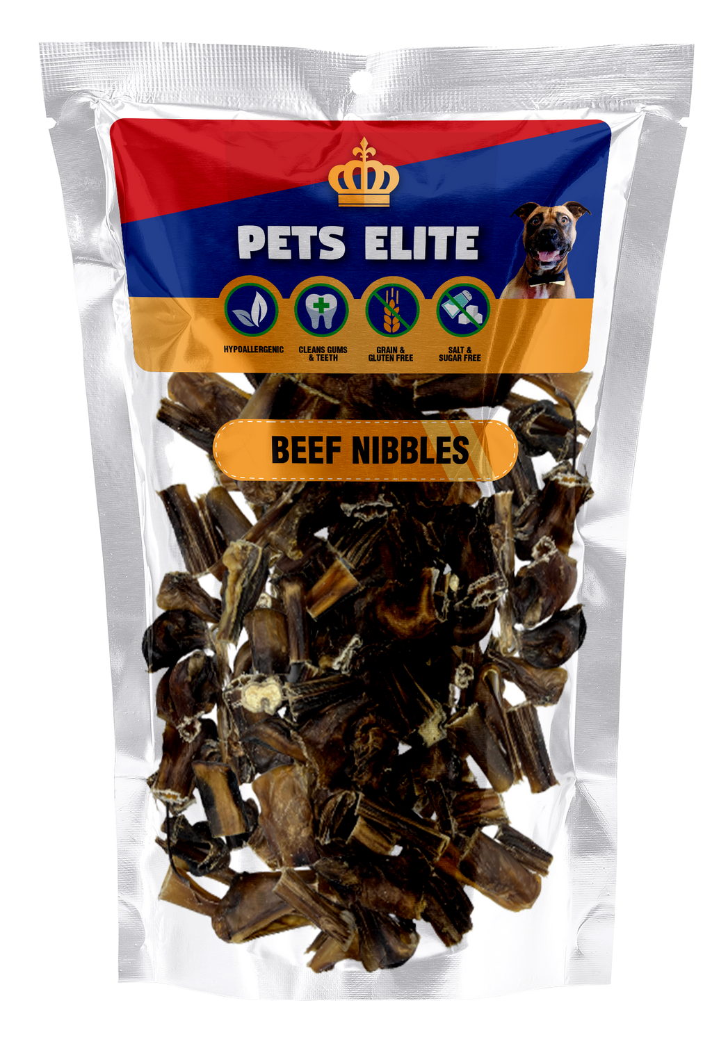Pets Elite Beef Nibbles 270g Bulk Pack, front of pack — natural beef nibble dog treat from Snout & Swagger