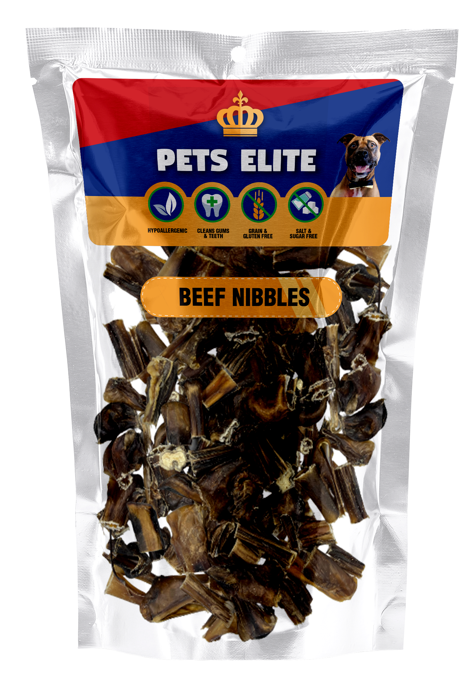 Pets Elite Beef Nibbles 270g Bulk Pack, front of pack — natural beef nibble dog treat from Snout & Swagger