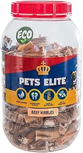 Pets Elite Beef Nibbles Tub 850g, front of pack — natural beef nibble dog treat from Snout & Swagger