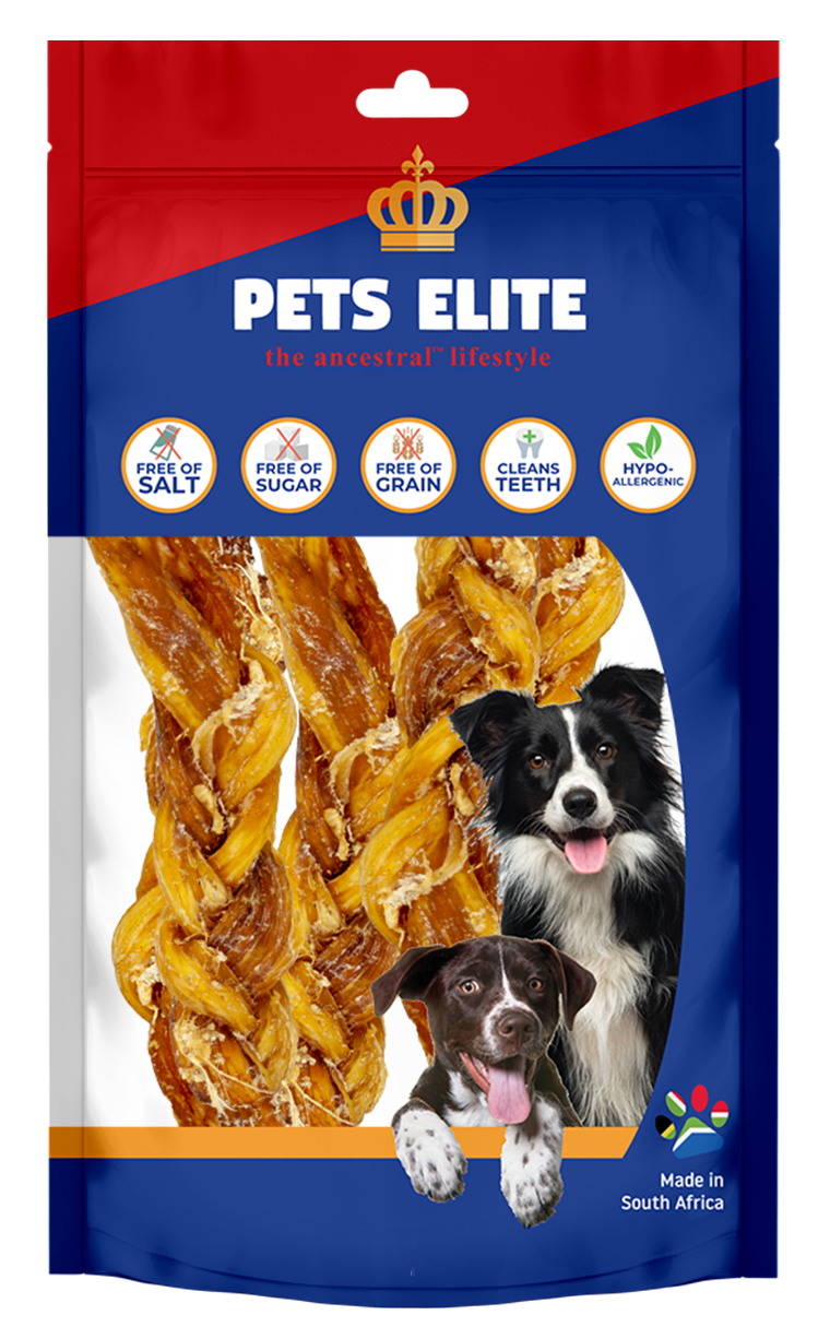 Pets Elite Beef Plait, front of pack — braided beef plait dog chew from Snout & Swagger