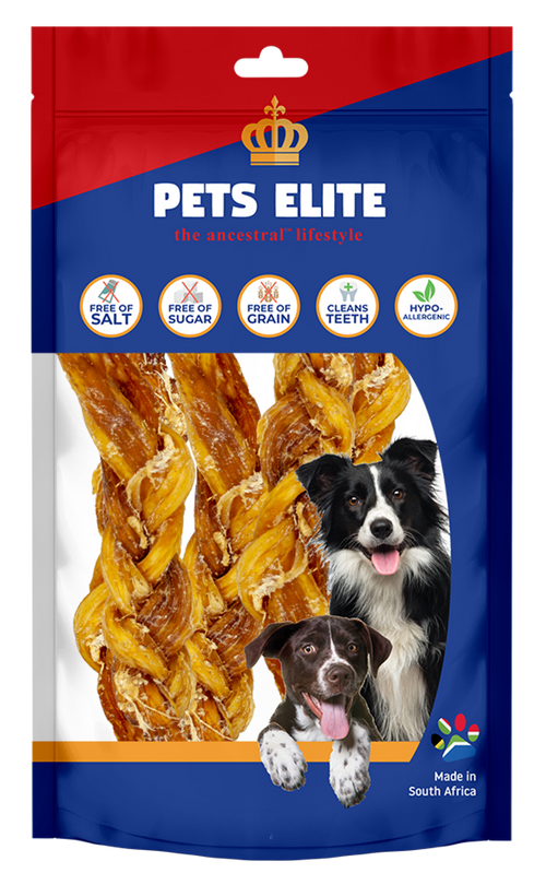 Pets Elite Beef Plait, front of pack — braided beef plait dog chew from Snout & Swagger
