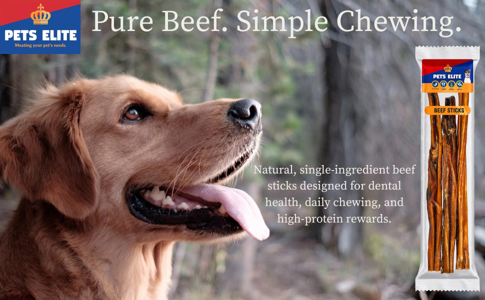 Pets Elite Beef Sticks, product information panel (view 2 of 3) — natural beef stick dog chew from Snout & Swagger