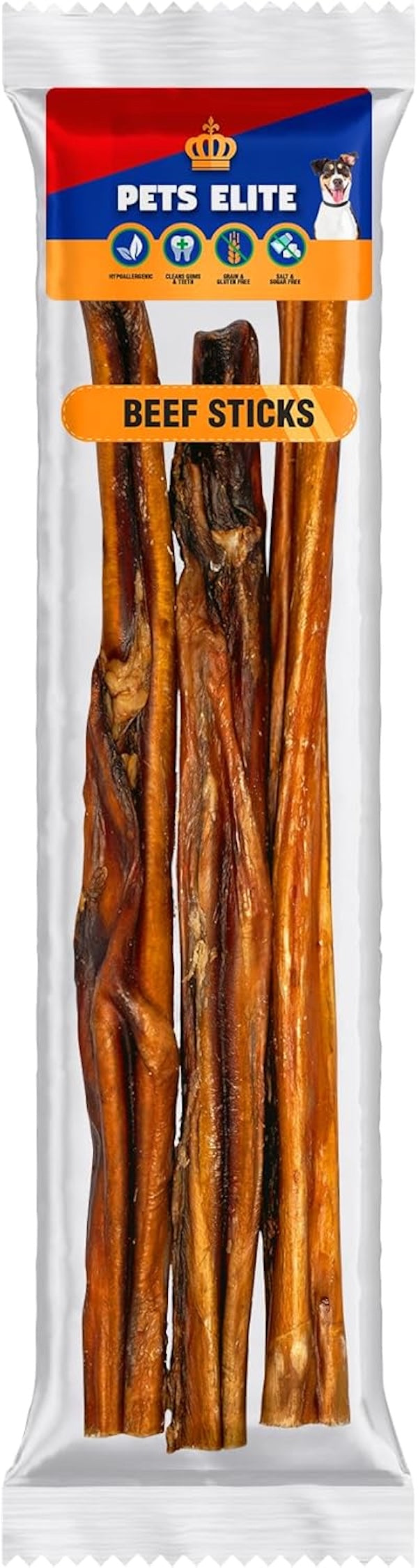 Pets Elite Beef Sticks, front of pack (view 2 of 2) — natural beef stick dog chew from Snout & Swagger