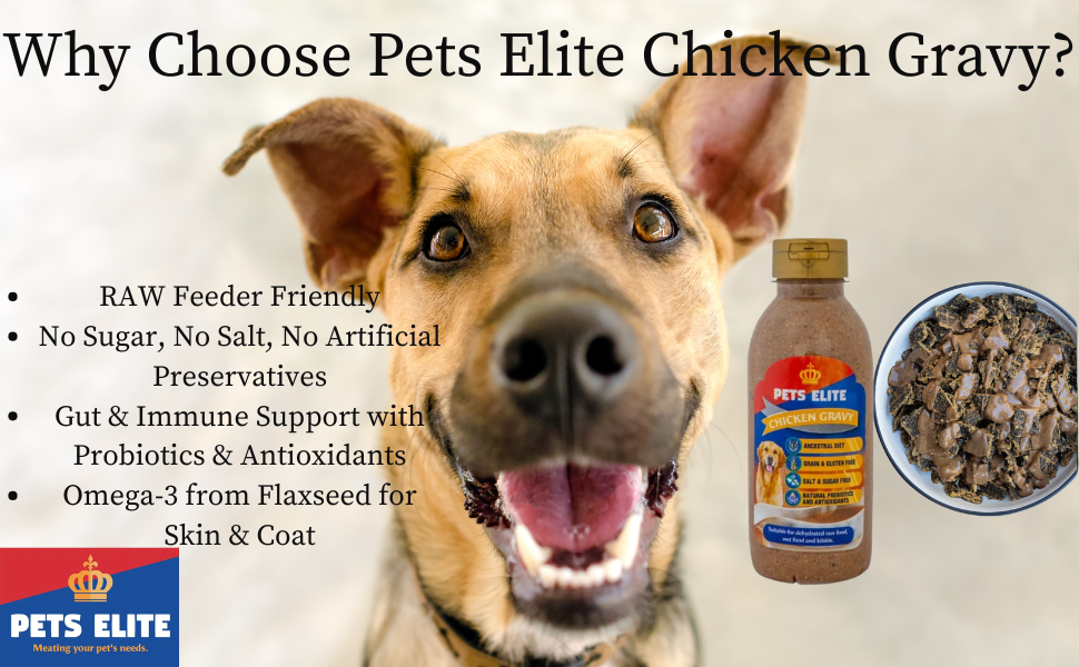 Pets Elite Chicken Gravy Meal Topper, product information panel (view 8 of 11) — natural chicken gravy meal topper for dogs from Snout & Swagger