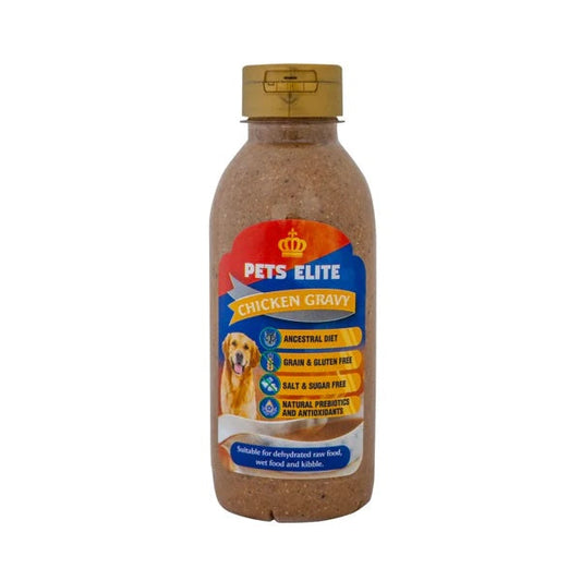 Pets Elite Chicken Gravy Meal Topper, front of pack (view 1 of 2) — natural chicken gravy meal topper for dogs from Snout & Swagger