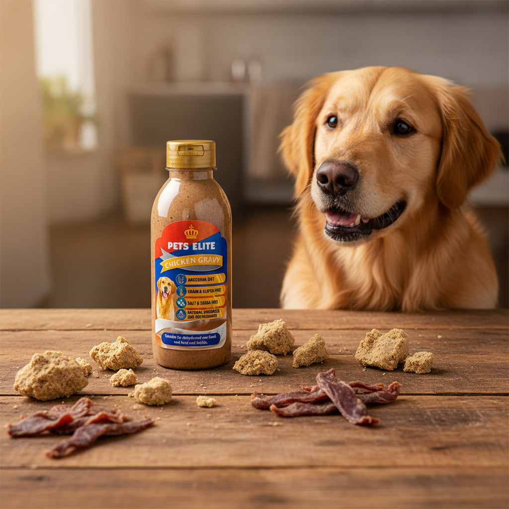 Pets Elite Chicken Gravy Meal Topper, front of pack (view 2 of 2) — natural chicken gravy meal topper for dogs from Snout & Swagger