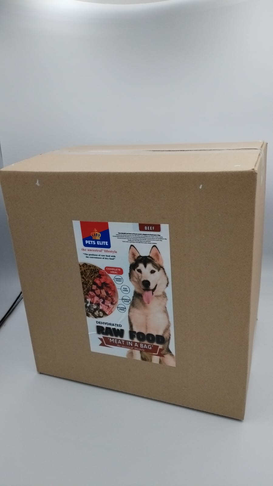 Pets Elite Dehydrated Raw Beef Value Box, front of pack (view 1 of 2) — dehydrated raw beef complete dog food from Snout & Swagger