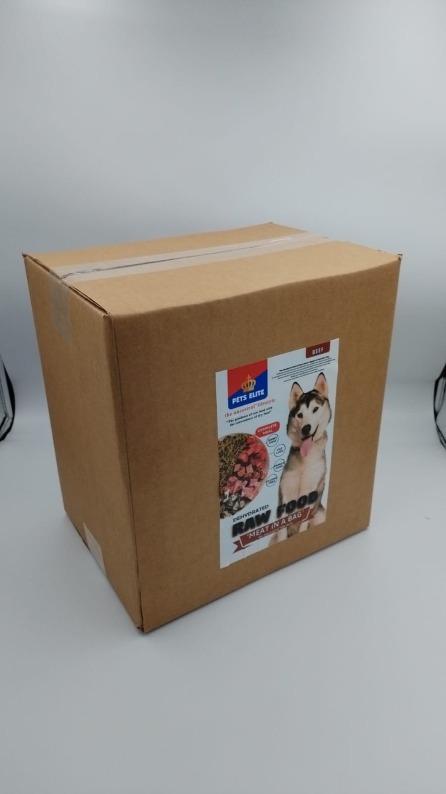Pets Elite Dehydrated Raw Beef Value Box, front of pack (view 2 of 2) — dehydrated raw beef complete dog food from Snout & Swagger