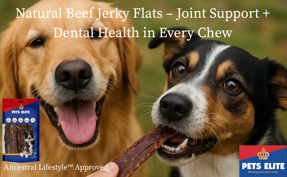 Pets Elite Jerky Flats, product information panel (view 4 of 10) — natural beef jerky flat dog chew from Snout & Swagger