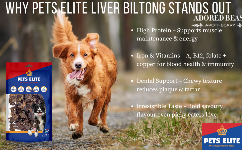 Pets Elite Liver Biltong Bite Size, product information panel (view 6 of 9) — bite size liver biltong dog treat from Snout & Swagger