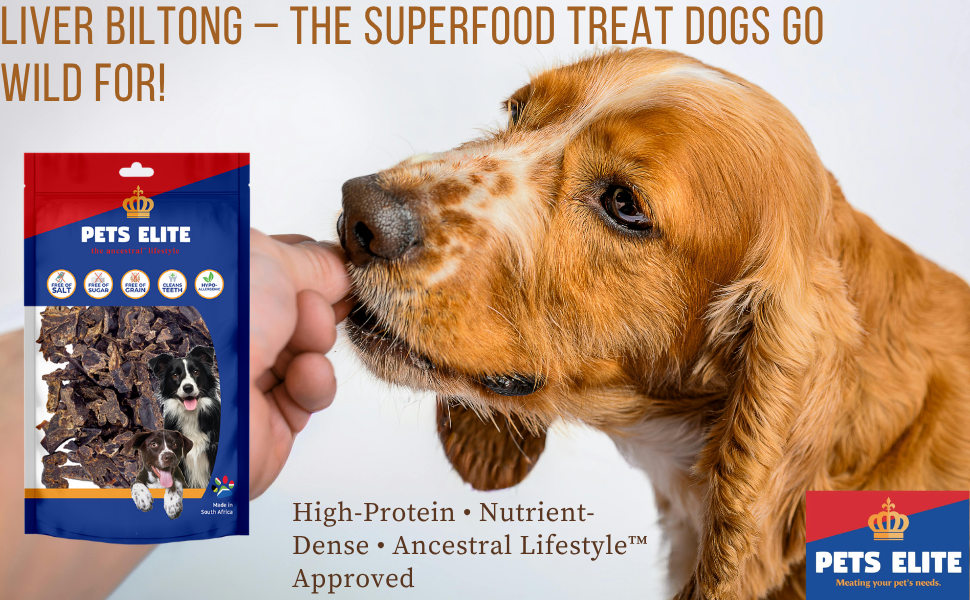 Pets Elite Liver Biltong Bite Size, product information panel (view 7 of 9) — bite size liver biltong dog treat from Snout & Swagger