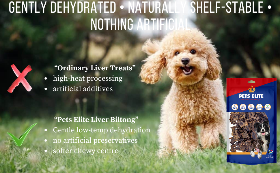 Pets Elite Liver Biltong Bite Size, product information panel (view 8 of 9) — bite size liver biltong dog treat from Snout & Swagger