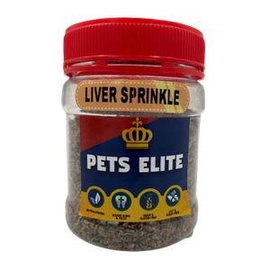 Pets Elite Liver Sprinkle Tub 90g, front of pack — liver sprinkle food topper for dogs from Snout & Swagger