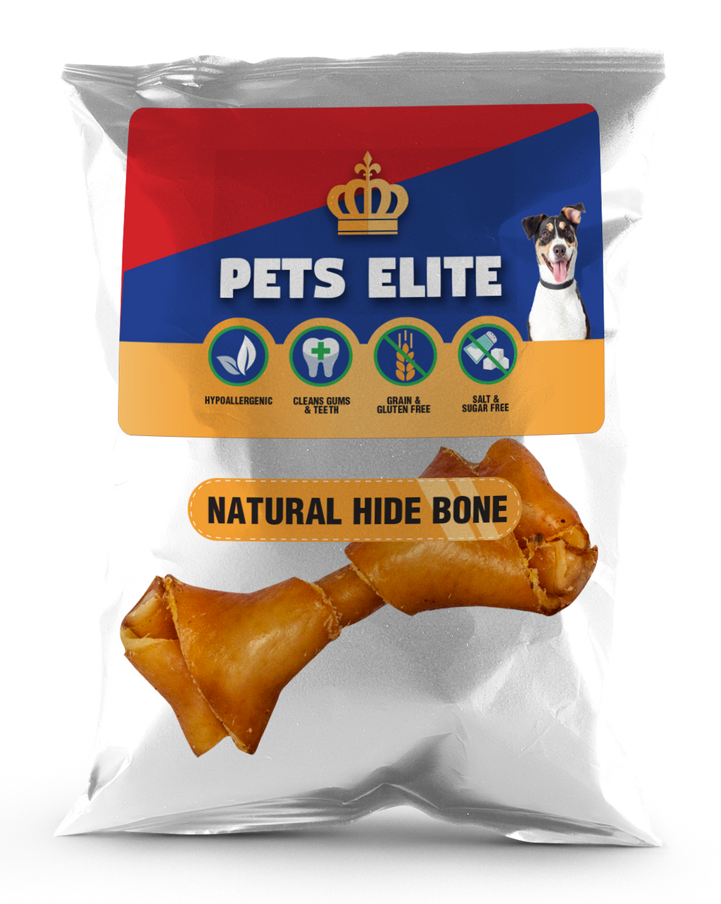 Pets Elite Natural Hide Bone, front of pack (view 1 of 2) — natural hide bone dog chew from Snout & Swagger