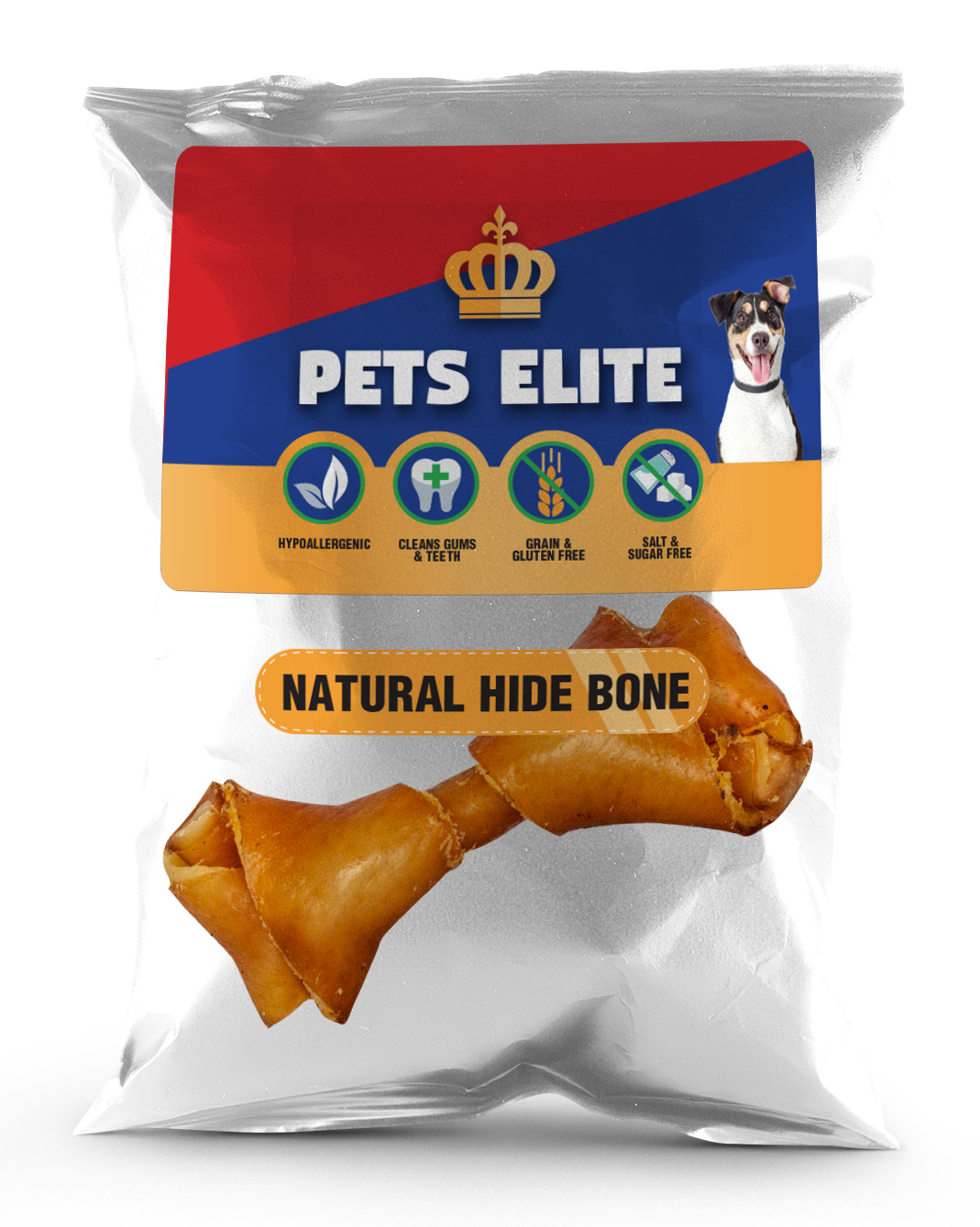 Pets Elite Natural Hide Bone, front of pack (view 1 of 2) — natural hide bone dog chew from Snout & Swagger