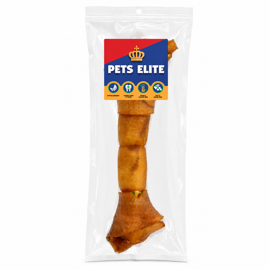 Pets Elite Natural Hide Bone Large, front of pack — pork rind natural hide bone dog chew from Snout & Swagger
