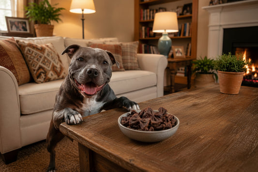 Pets Elite Beef Bow Tie Dog Treat, with a dog
