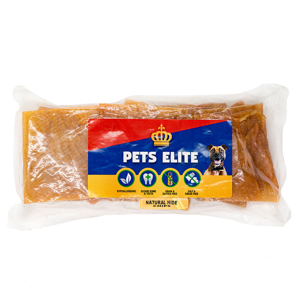 Pets Elite Natural Hide Chips, front of pack (view 1 of 3) — natural hide chip dog chew from Snout & Swagger