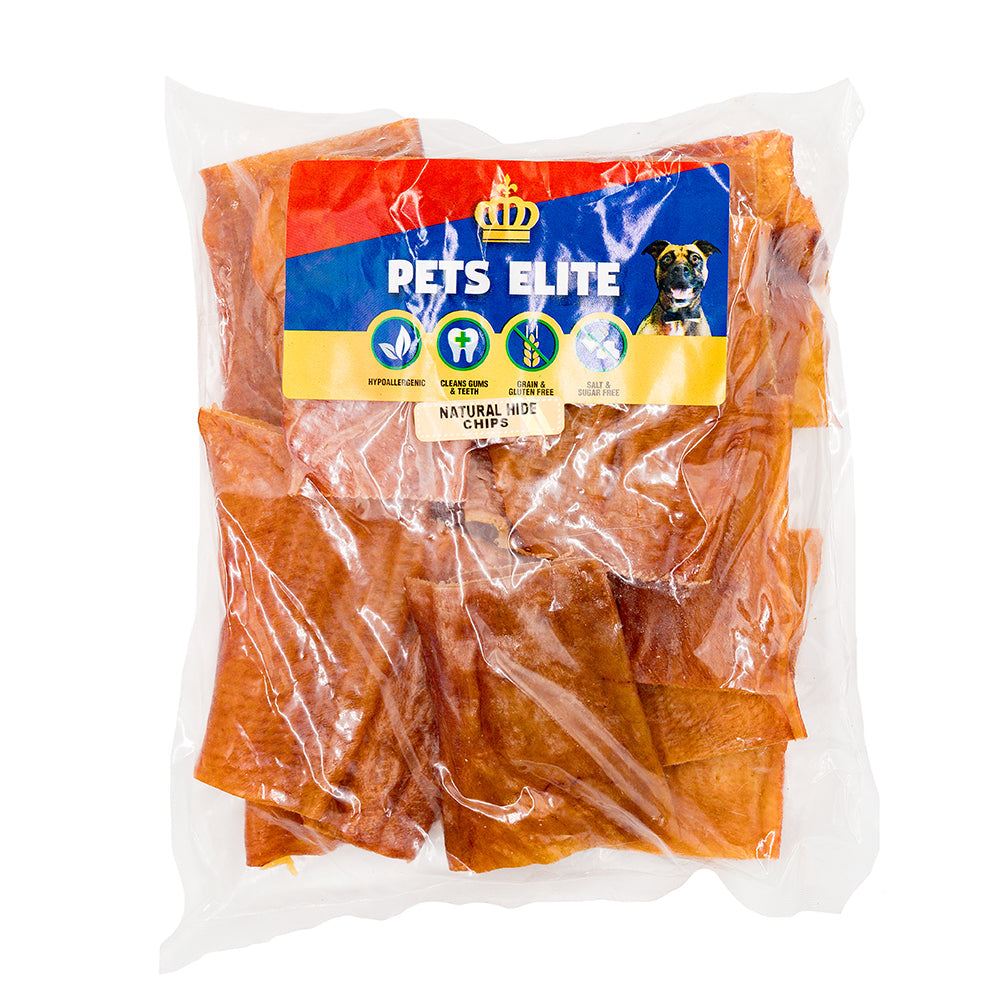 Pets Elite Natural Hide Chips, front of pack (view 2 of 3) — natural hide chip dog chew from Snout & Swagger