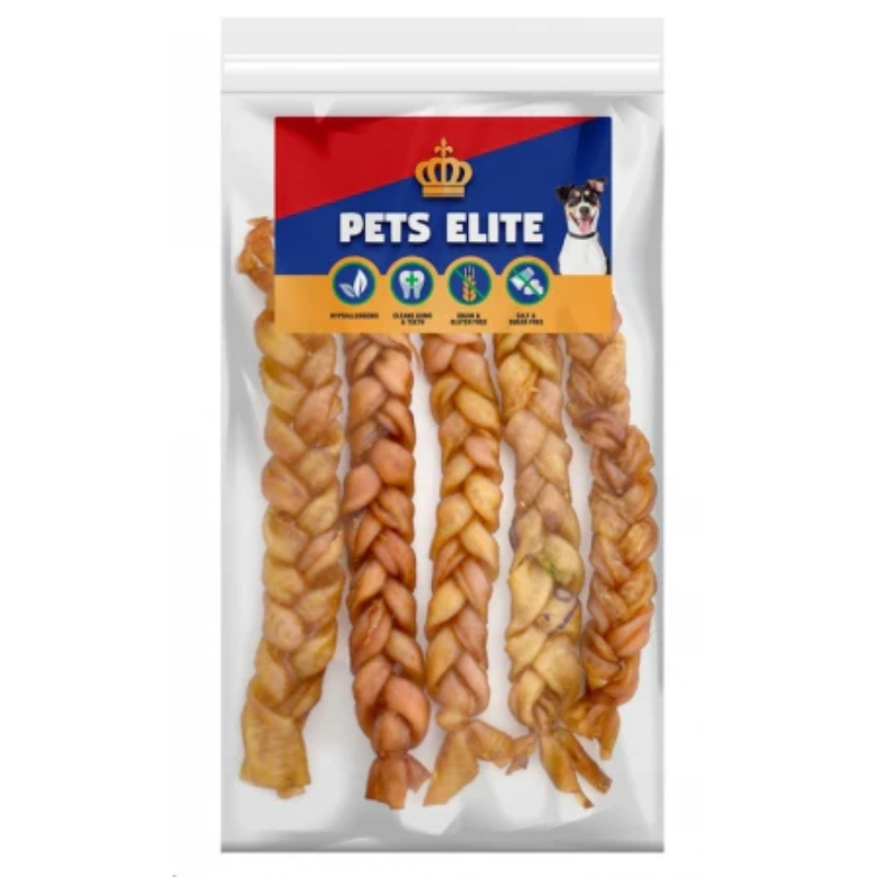 Pets Elite Natural Hide Koeksister, front of pack (view 2 of 2) — braided natural hide koeksister dog chew from Snout & Swagger