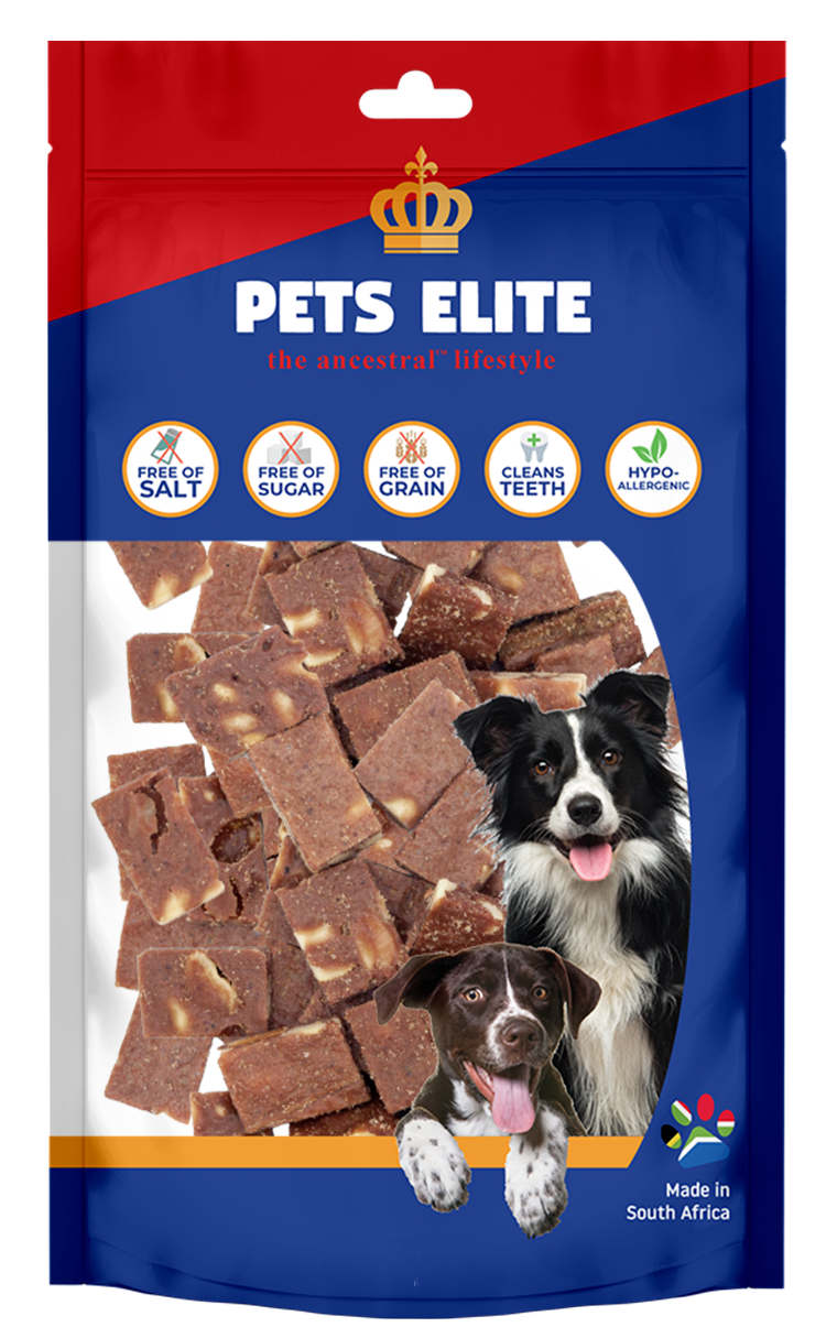 Pets Elite Peanut Brittle Bite size, front of pack — peanut brittle dog treat from Snout & Swagger