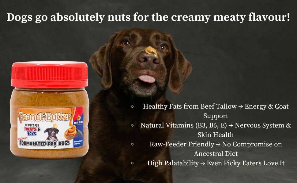 Pets Elite Peanut Butter for Dogs, product information panel (view 1 of 8) — xylitol-free peanut butter for dogs from Snout & Swagger
