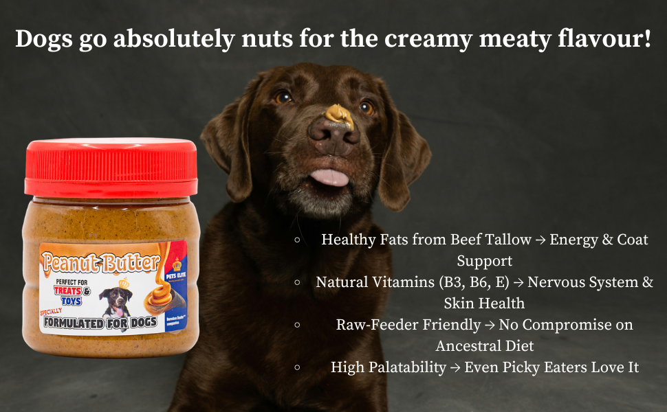 Pets Elite Peanut Butter for Dogs, product information panel (view 5 of 8) — xylitol-free peanut butter for dogs from Snout & Swagger