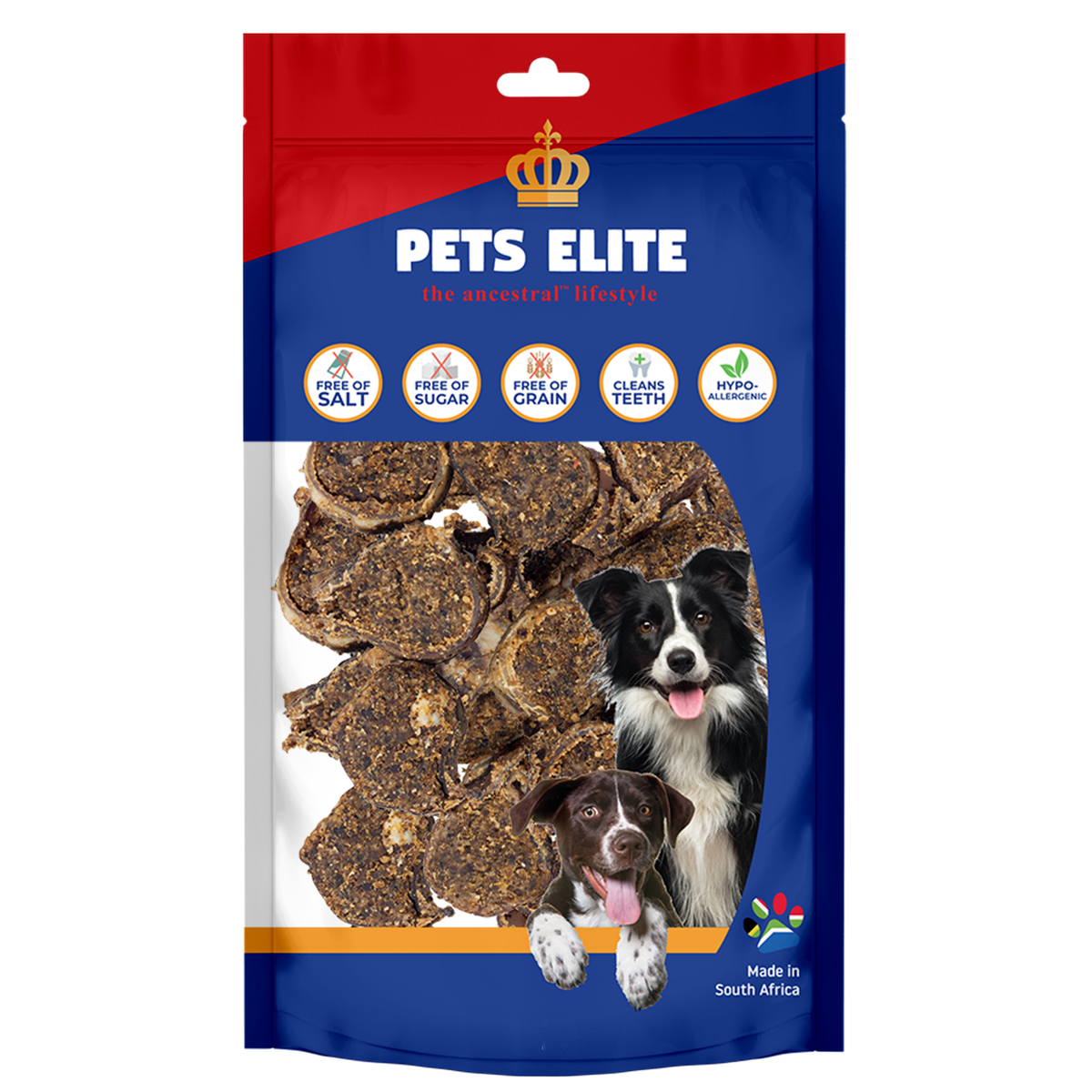 Pets Elite Peanut Butter Lolly Bite Size, front of pack — bite size peanut butter lolly dog treat from Snout & Swagger