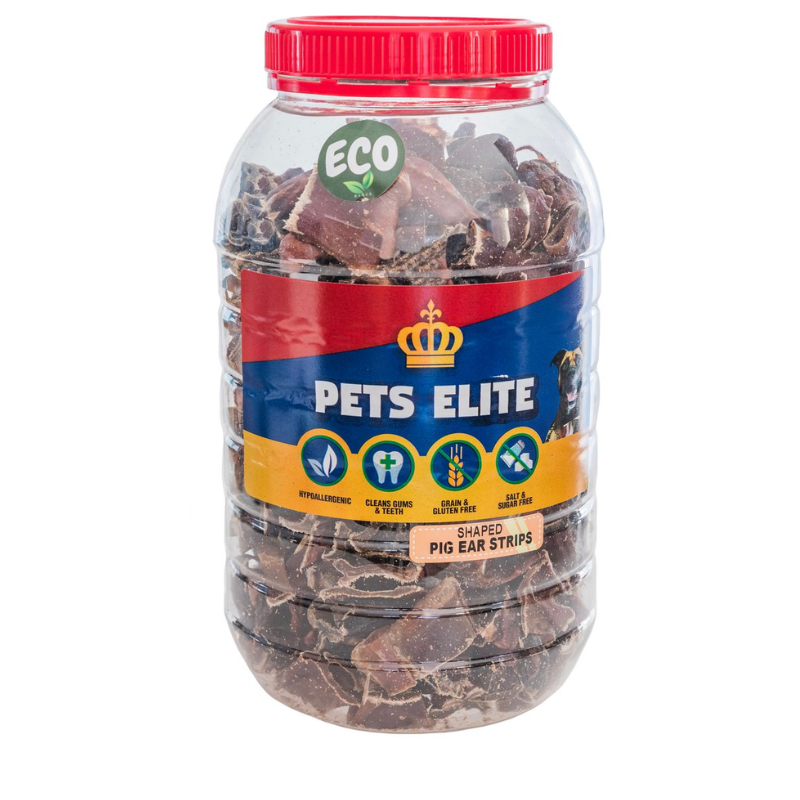 Pets Elite Pig Ear Strips Shaped, front of pack (view 1 of 4) — shaped pig ear strip dog chew from Snout & Swagger