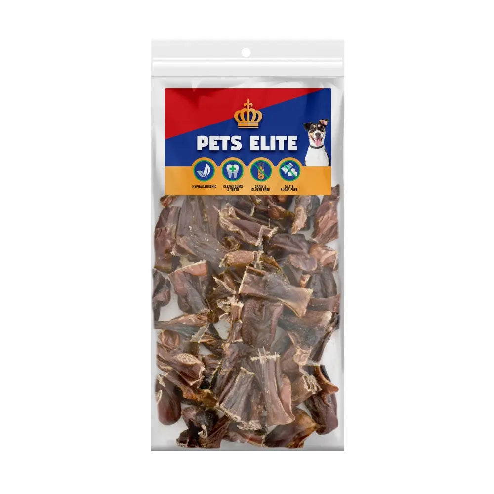 Pets Elite Pig Ear Strips Shaped, front of pack (view 3 of 4) — shaped pig ear strip dog chew from Snout & Swagger