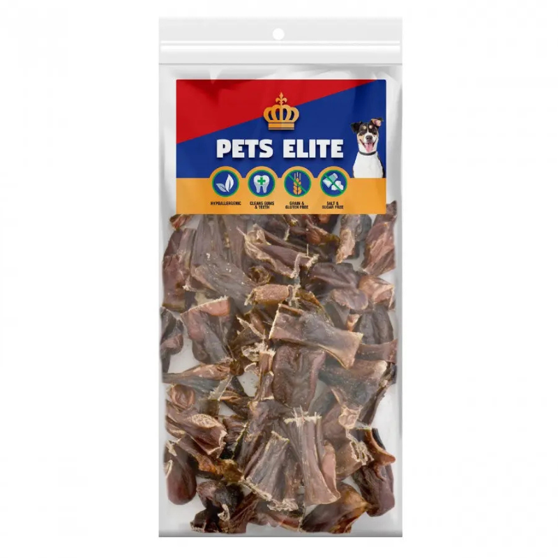 Pets Elite Pig Ear Strips Shaped, front of pack (view 4 of 4) — shaped pig ear strip dog chew from Snout & Swagger
