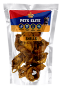 Pets Elite Pig Shells Pack of 10, front of pack — natural pig shell dog chew from Snout & Swagger