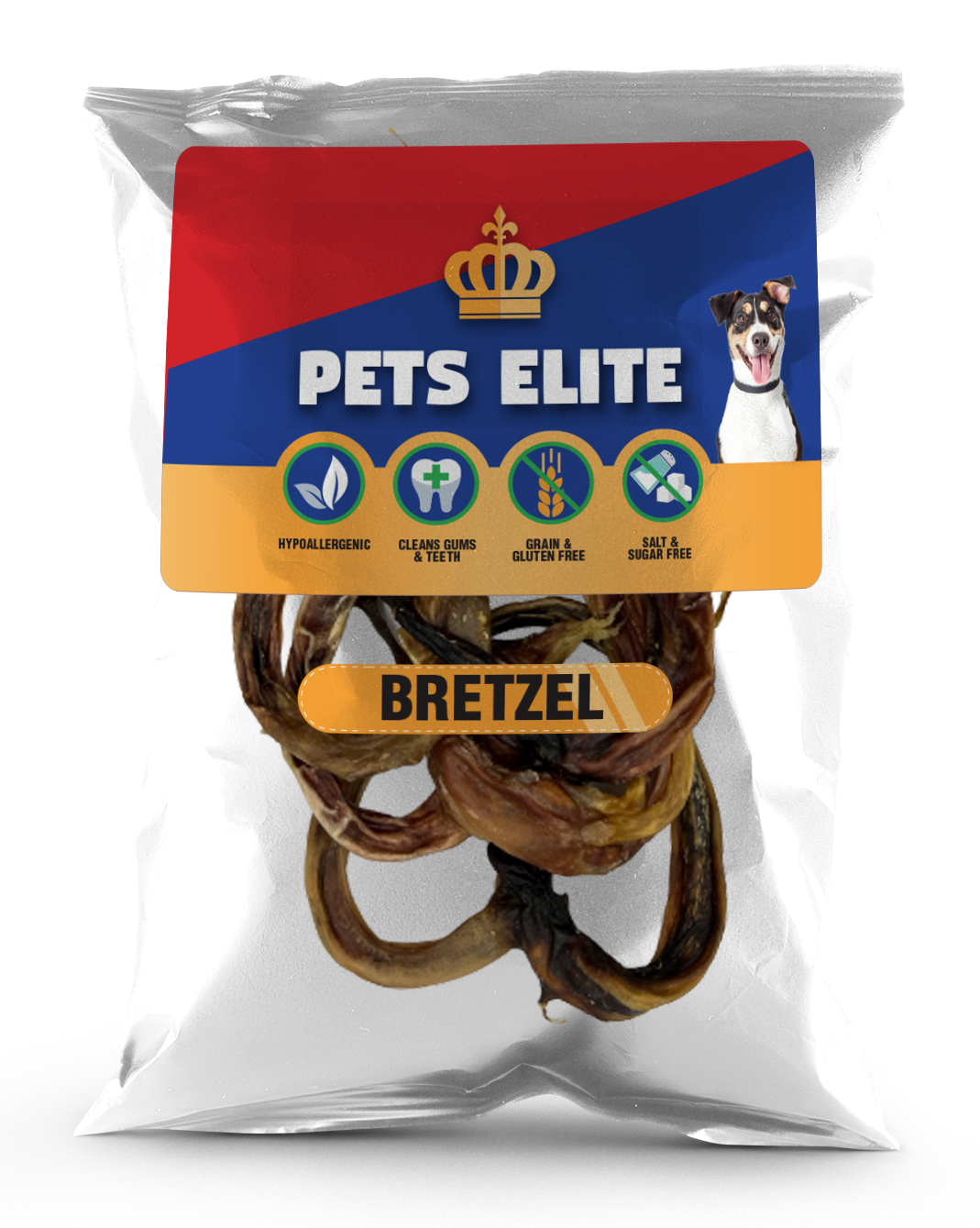 Pets Elite Pork Bretzels, front of pack — pork bretzel dog chew from Snout & Swagger