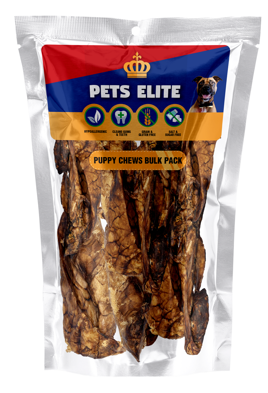 Pets Elite Puppy Chews 160g Bulk, front of pack — soft puppy chew treat from Snout & Swagger
