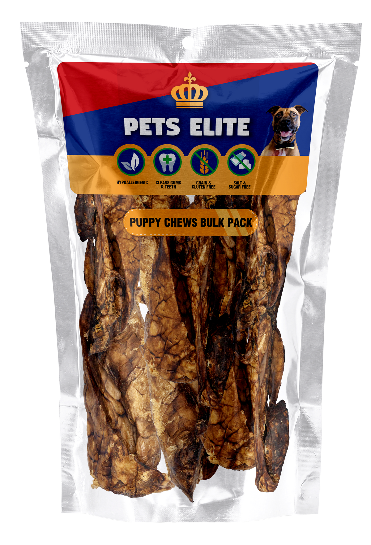 Pets Elite Puppy Chews 160g Bulk, front of pack — soft puppy chew treat from Snout & Swagger