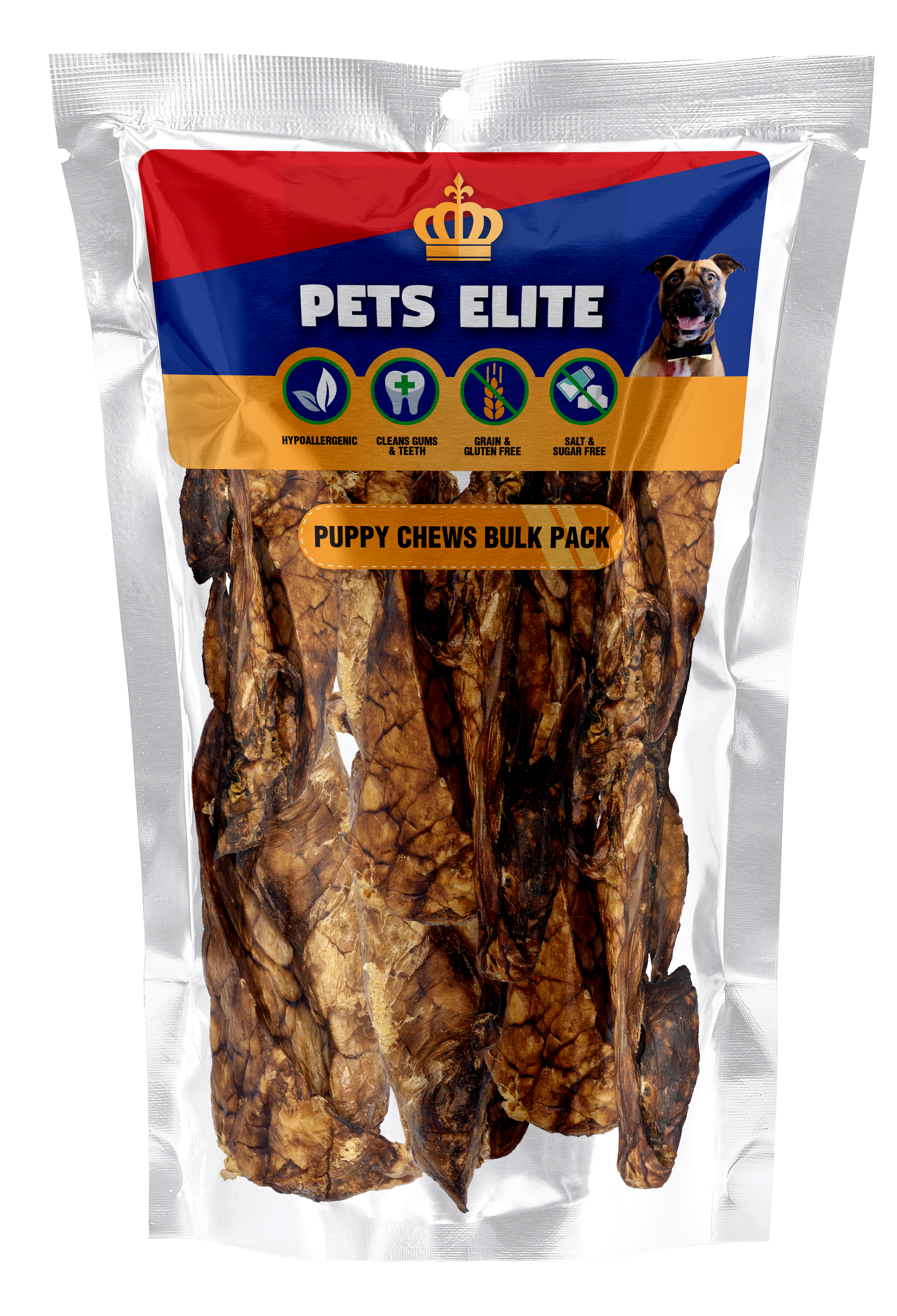 Pets Elite Puppy Chews 160g Bulk, front of pack — soft puppy chew treat from Snout & Swagger